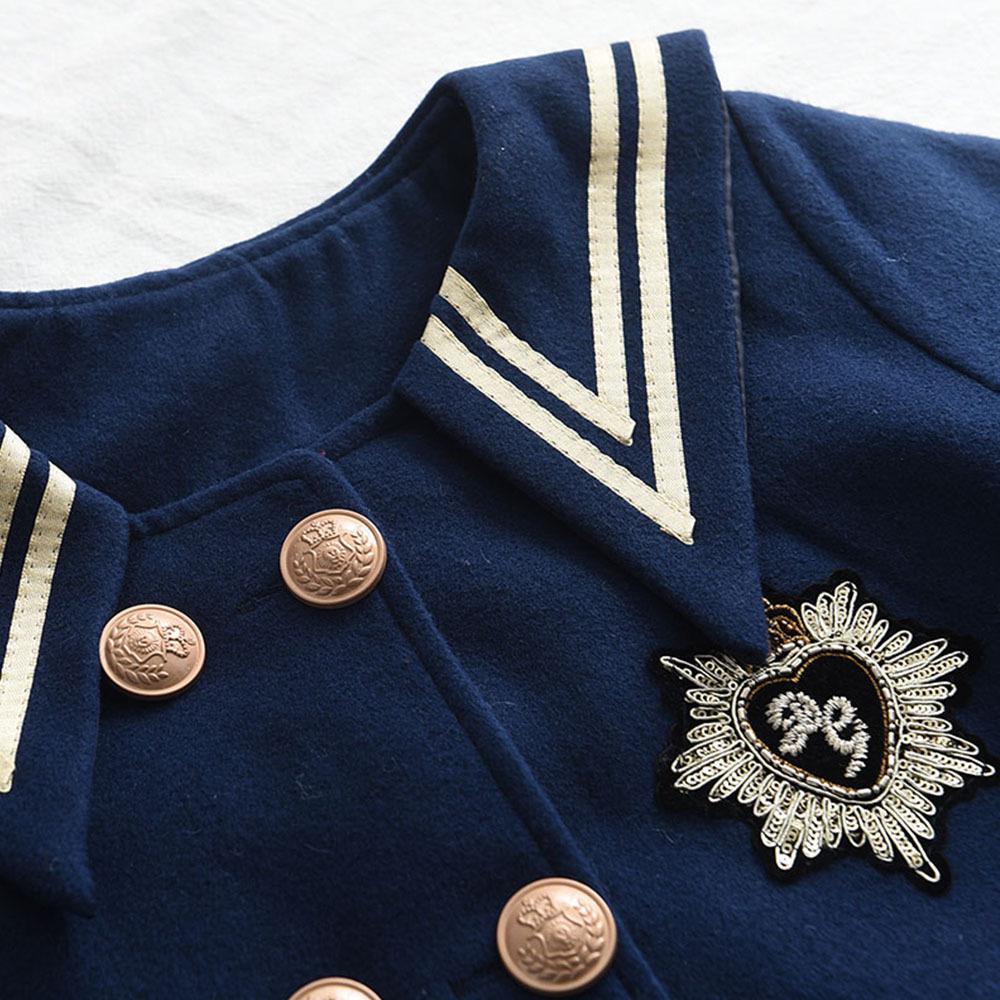 2023 Осень/Зима Женское Темно-синее Шерстяное Пальто - Корейский Стиль С Длинными Рукавами В Колледже