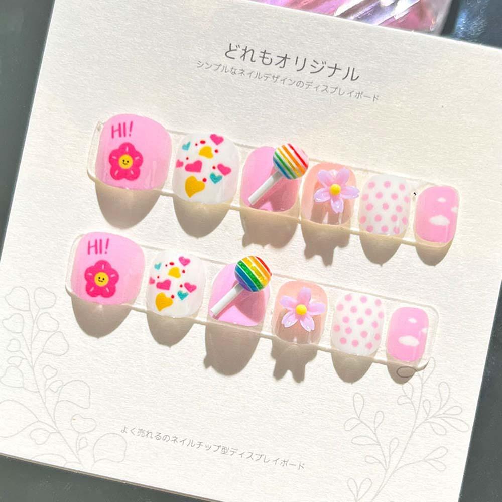 Flower Kids Cartoon Fake Nails Bears Cartoon Nail Accessories Children False Nails Kids Toys