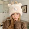 New Women Cute Plush Fur Warm Winter Hat Young Trendy Knitted Hat With Deer Horn Ear Girls Lovely Elegant Fur Winter Cap