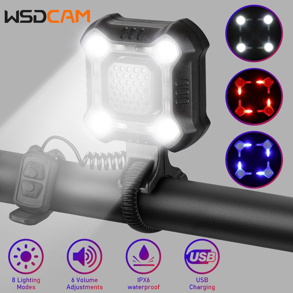 WSDCAM 140dB Bike Bell 4 LEDs Bicycle Light Electric Horn Waterproof USB Charging Cycling Head Light Bicycle Alarm Bell 3