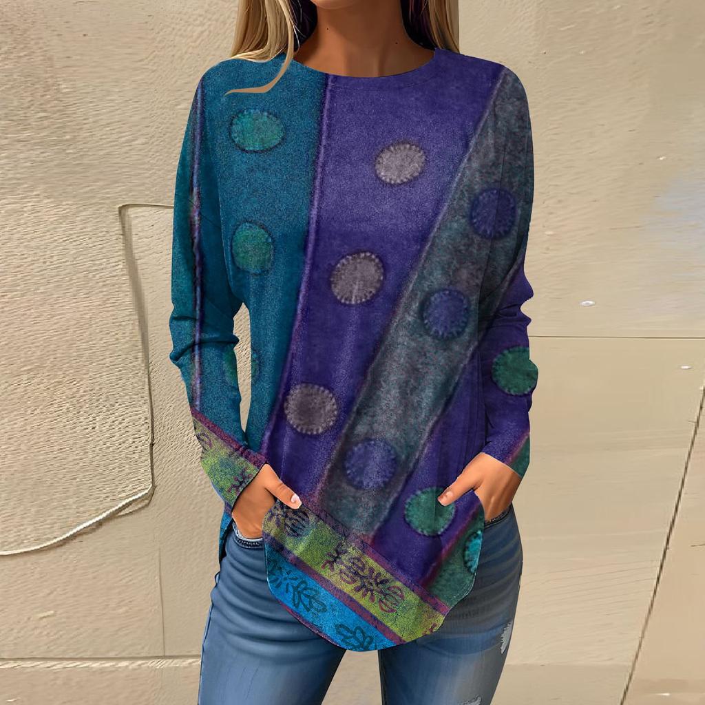 Tee Shirts For Women Fall Casual Long Sleeve Shirts Sweatshirt Retro Printing Top Pullover