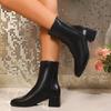 Мода Классика Черные Женские Ботильоны на Толстом Каблуке с Полым Дизайном Осень Обувь с Квадратным Носком Лодочки из ПУ Кожи Нескользящие Короткие Ботинки Размер 35-42