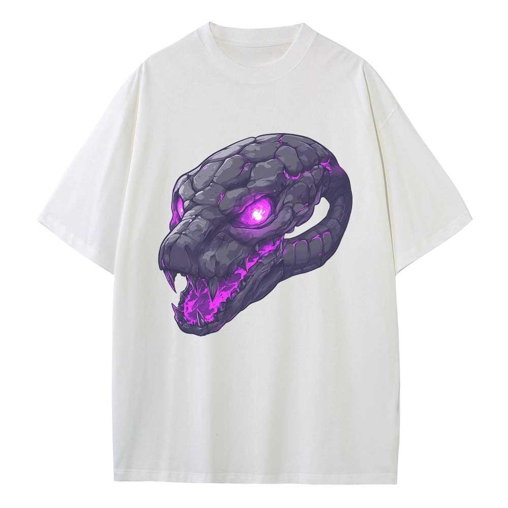 Summer Cotton T Shirt Graphic Tees Baggy Dropped Shoulders Oversized Short Sleeve Petrified Skull Snake Graphic Unisex Tops