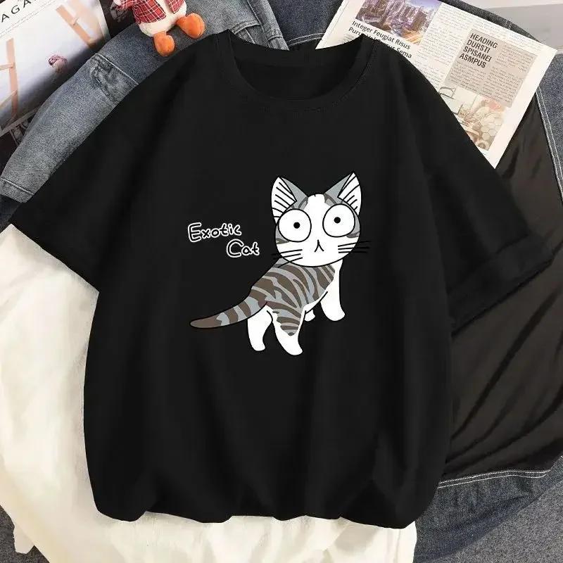 Корейские модные футболки Летняя кавайная футболка Японский мультяшный милый кот Футболка с коротким рукавом Графическая блузка для питомца Уличная одежда