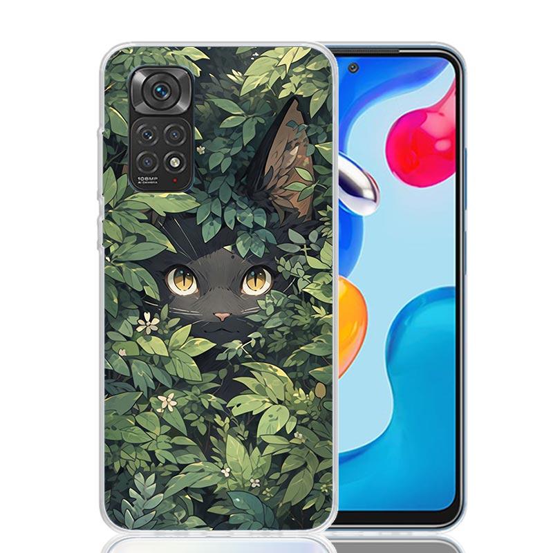 Аниме Милый Черный Кот Мяу Чехол Для Телефона Для Xiaomi Redmi Note 15 14 13 12S 12 Pro Plus 11S 11E 11 11T 10S 10 Арт Мягкий Чехол С Рисунком