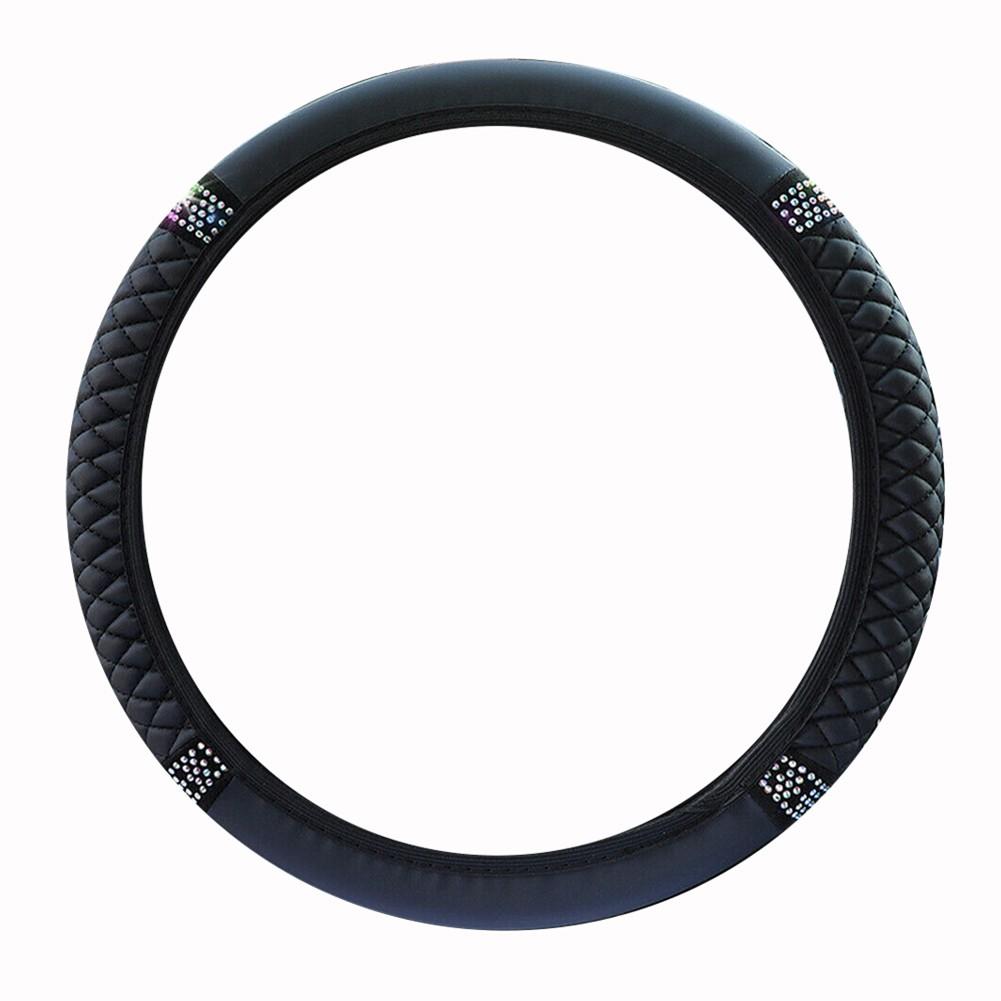 Черный чехол из искусственной кожи с бриллиантами на руль автомобиля, протектор 15/38 см, аксессуары