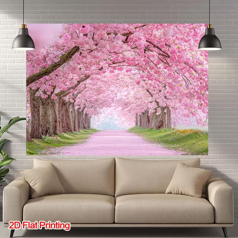 2D Фотофон Тоннель из Цветущей Вишни Дорога Сакуры Фон
