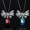 Jewelry Copper Bottom Gold Plating Trend Line Simulation Red Corundum Bow Necklace Main Stone 12 * 14