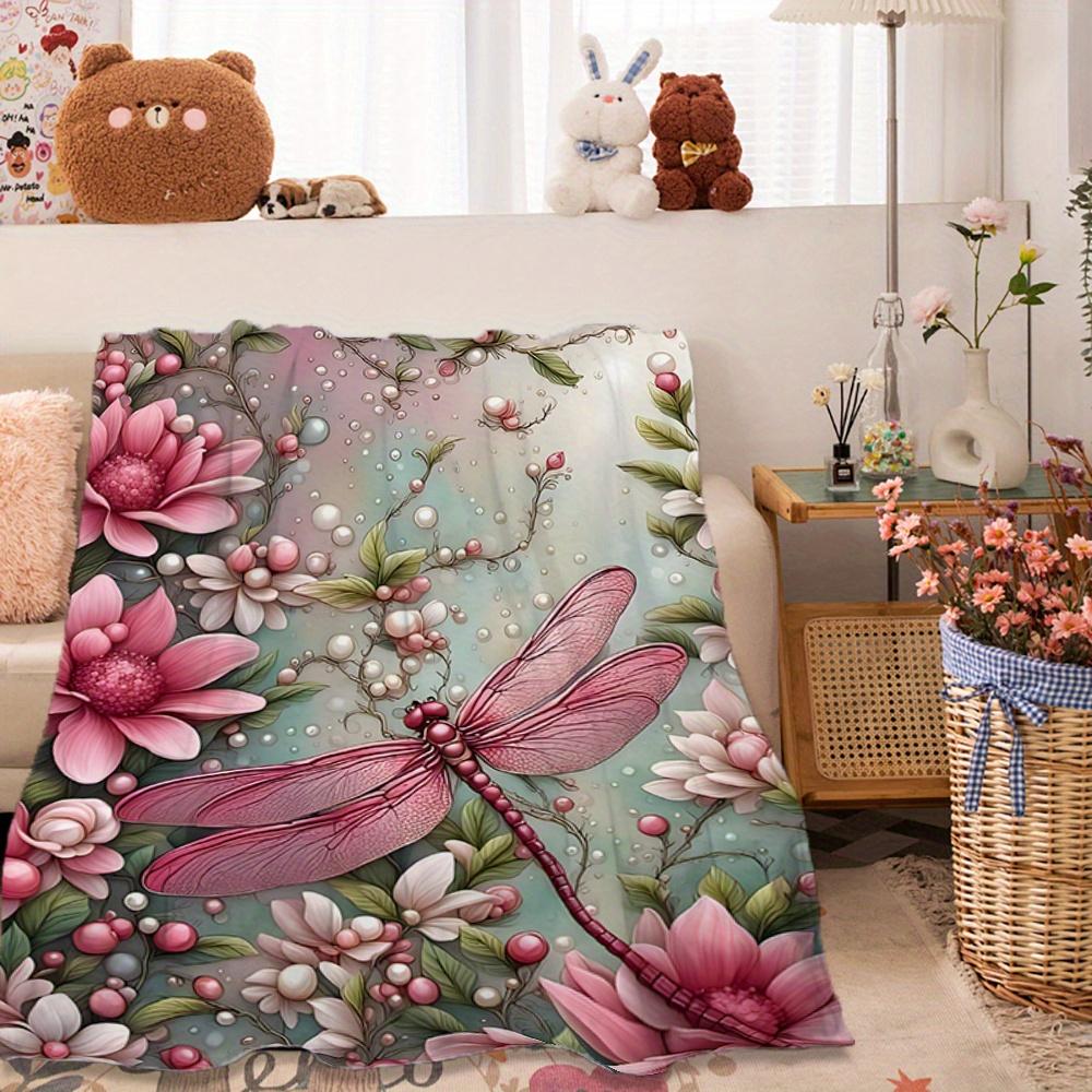 A Comfortable Flannel Blanket with Colorful Dragonfly Design, Soft and Cozy for Sofa, Bed, Office, or Travel - All-Season Multifunctional Gi
