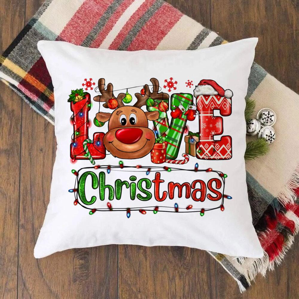 Christmas Crew Deer Print Pillow Case Winter Party Decor Home Cushion Cover Fall Holiday Pillowcase Xmas Gift for Family Friends