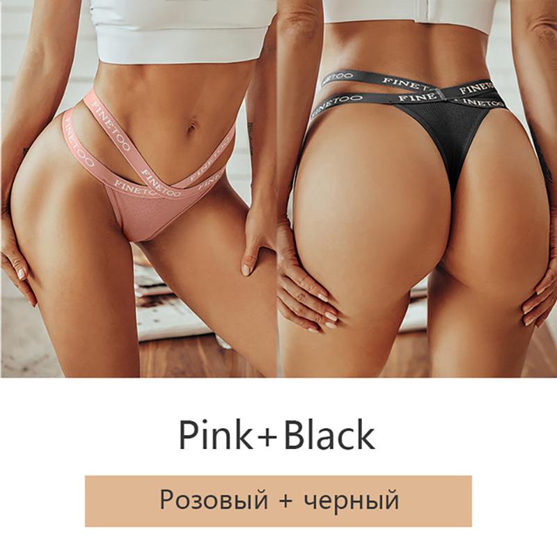 FINETOO 2Pcs/set Women Panties Sexy Thongs Cotton Underwear Letter G-string Panties Cross Belt Ladies Soft Low Waist Thongs Female Briefs Lingerie