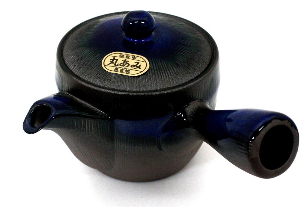 Хисамура Тоуки (Хисамуратоуки) Синий чайник, 370 мл, Керамика Банко, Круглый чайник с сеткой, дизайн «Тысяча полос и морской огурец», 7464