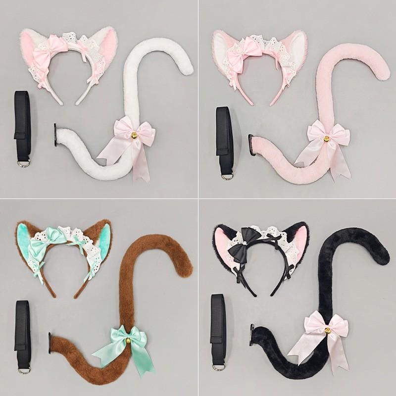 Cute Cat Ear Headband With Tail Set Cosplay Lolita Anime Convention Costume Accessory