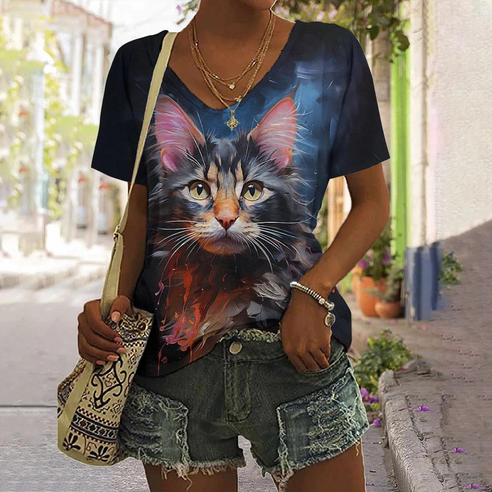 Vintage Animal Women's T-Shirt Top V Neck Shirt