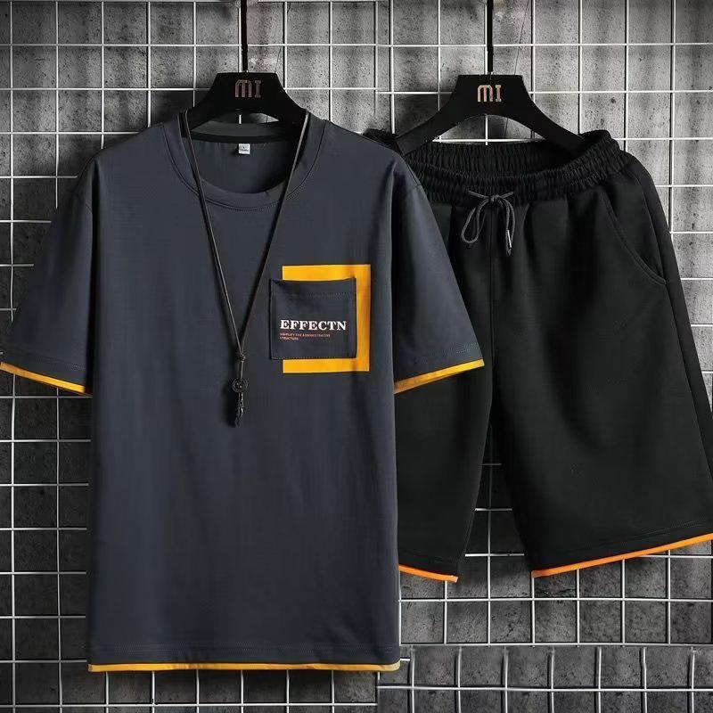 Мужской модный летний комплект из футболки с коротким рукавом и шорт