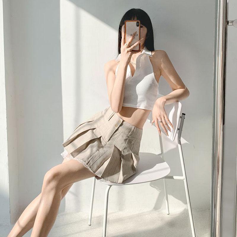 Плиссированная юбка с кружевным подолом, женские шорты Pure Desire с высокой талией и буквой А-слова, милая американская красавица в консервативном стиле, весна-лето