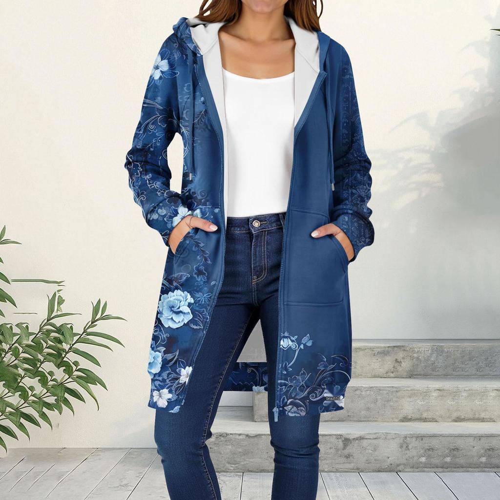 2025 Women's Hooded Printed Zipper Cardigan Coat - Casual Fashion, In Stock
