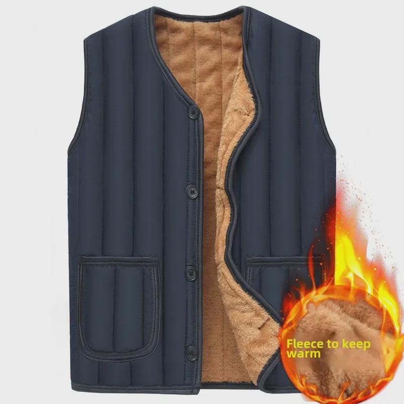Теплый жилет из хлопка с плюшевой подкладкой для мужчин среднего и пожилого возраста на осень/зиму