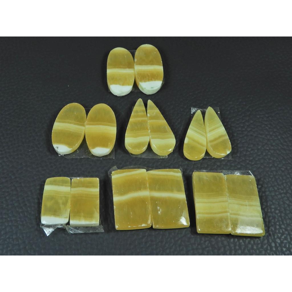 Natural Yellow Lace Agate Matched Pair Mix Cabochon Gemstone 7 Pair Lot C-3979