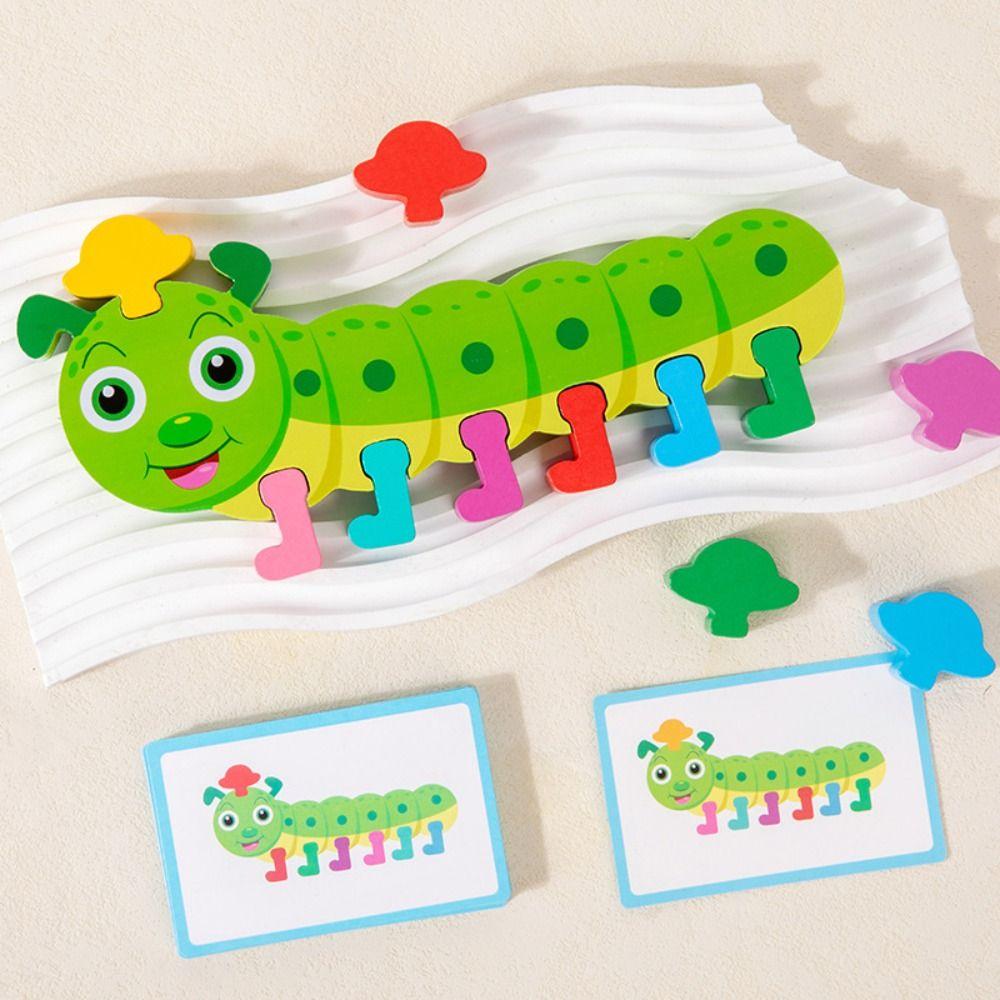 Animals Caterpillar Color Matching Game Wooden Color Matching Sorting Game Wooden Puzzle  Children