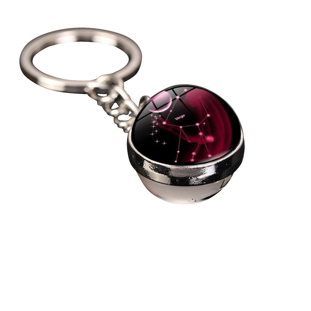 Брелок для ключей с подвеской в виде сумки с 12 знаками зодиака, светящийся в темноте, с драгоценными камнями, двухсторонний стеклянный шар