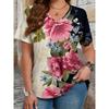 Элегантная женская футболка с цветочным принтом и V-образным вырезом больших размеров - мягкий повседневный топ с коротким рукавом и удобным кроем