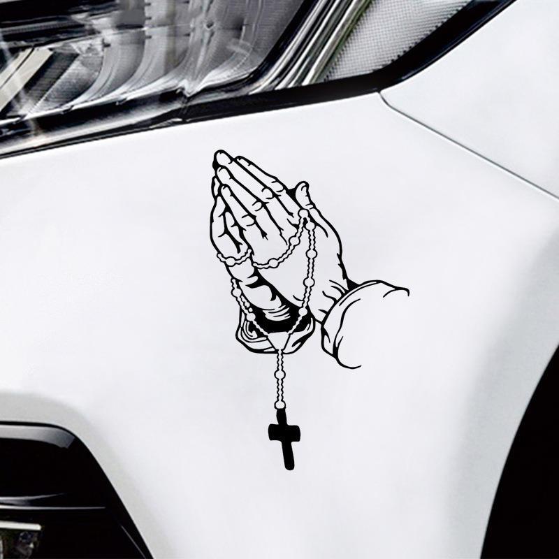 1pc Car Fashion Sticker Praying Hands and Rosary Sticker Auto Styling Window Glass Motorcycle Vinyl Decal Car Stickers