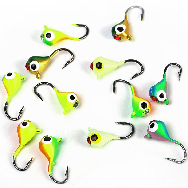 12 шт./лот, приманки для зимней рыбалки на открытом воздухе, вольфрамовые приманки для зимней рыбалки, комплект с металлической отделкой премиум-класса