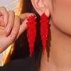Non-fading Long Red Fringed Earrings for Women, High-end Exquisite Stud Earrings and Ear Jewelry.