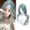 WTB Mint Blue Gradient Curly Synthetic Wig Female Lolita Elegant Daily Fresh Fluffy Mint Blue Gradient Eight Bangs Long Curly Wig