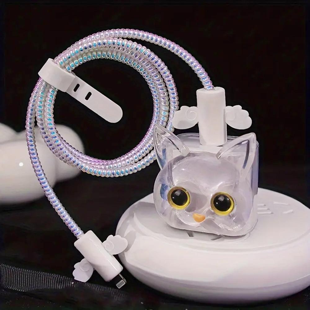 Applicable To Apple Data Cable Protective Cover Charger 18-20W Anti-breakage Winder Cute Flower Animal Advanced INS Style