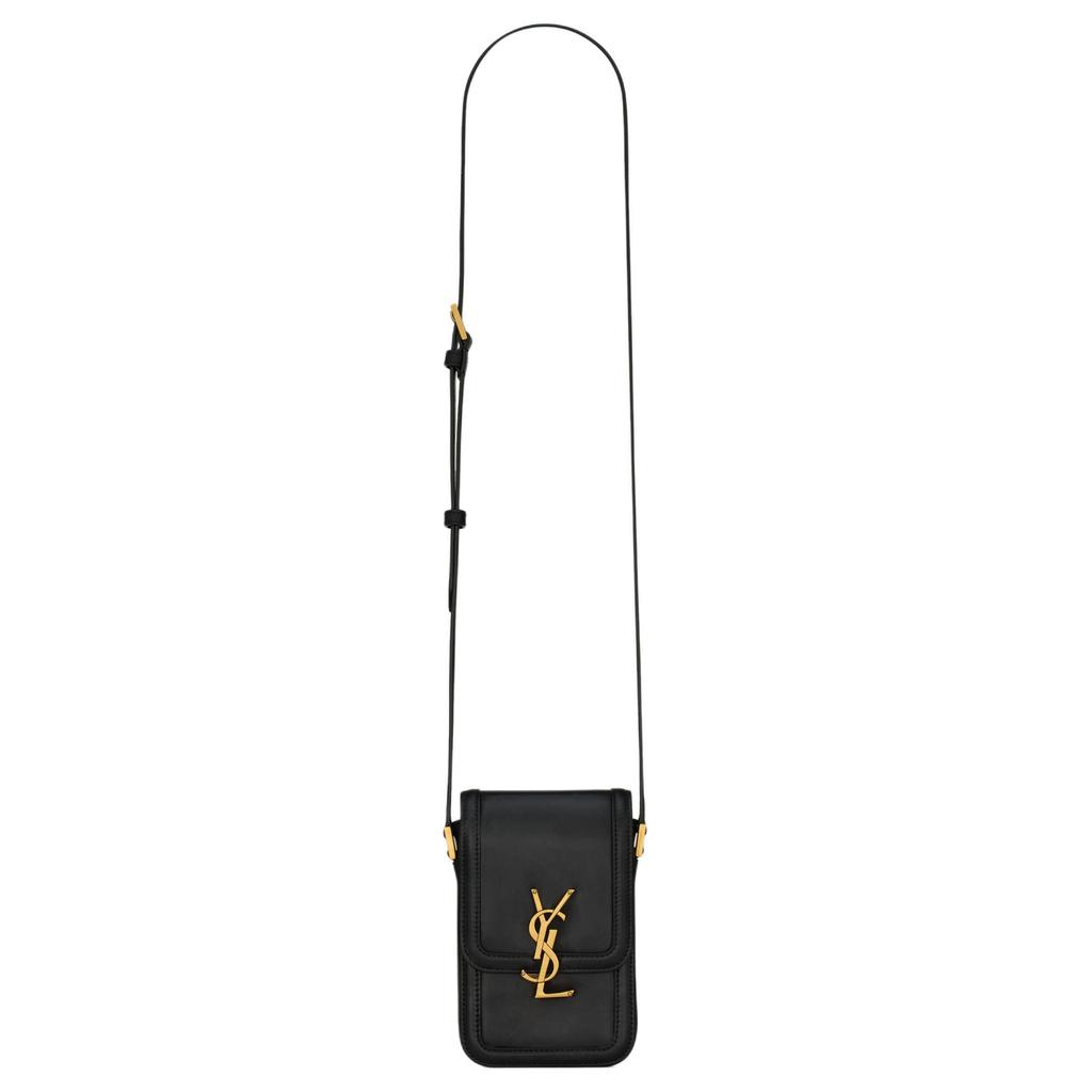Saint Laurent Ysl Solferino Gold Letter Logo Snap Closure Smooth Leather Mini Crossbody Bag Men bags Black 753963-BWR0W-1000