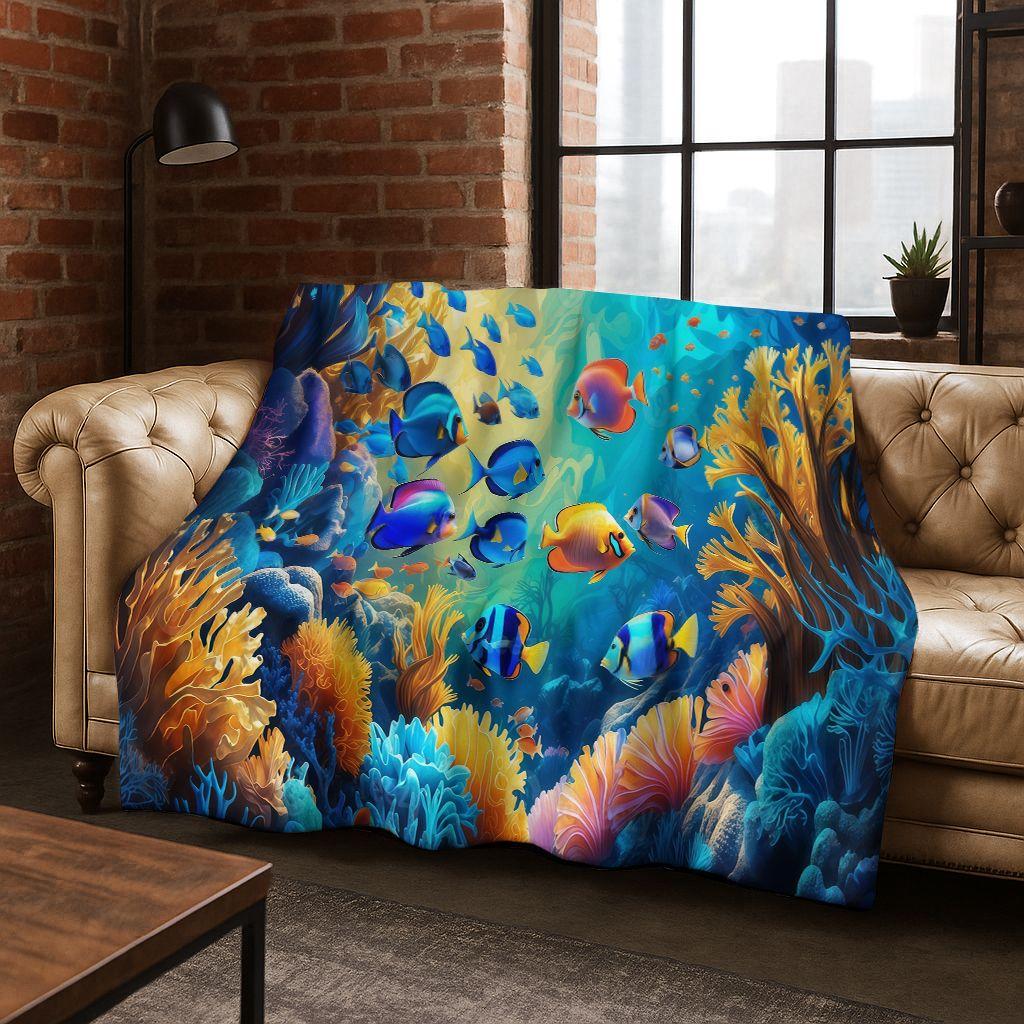 26 Style Underwater World Sea Dolphin Turtle Coral Art Flannel Blanket,Cozy Soft Throw Blanket for Home Bedroom Bed Sofa Kids