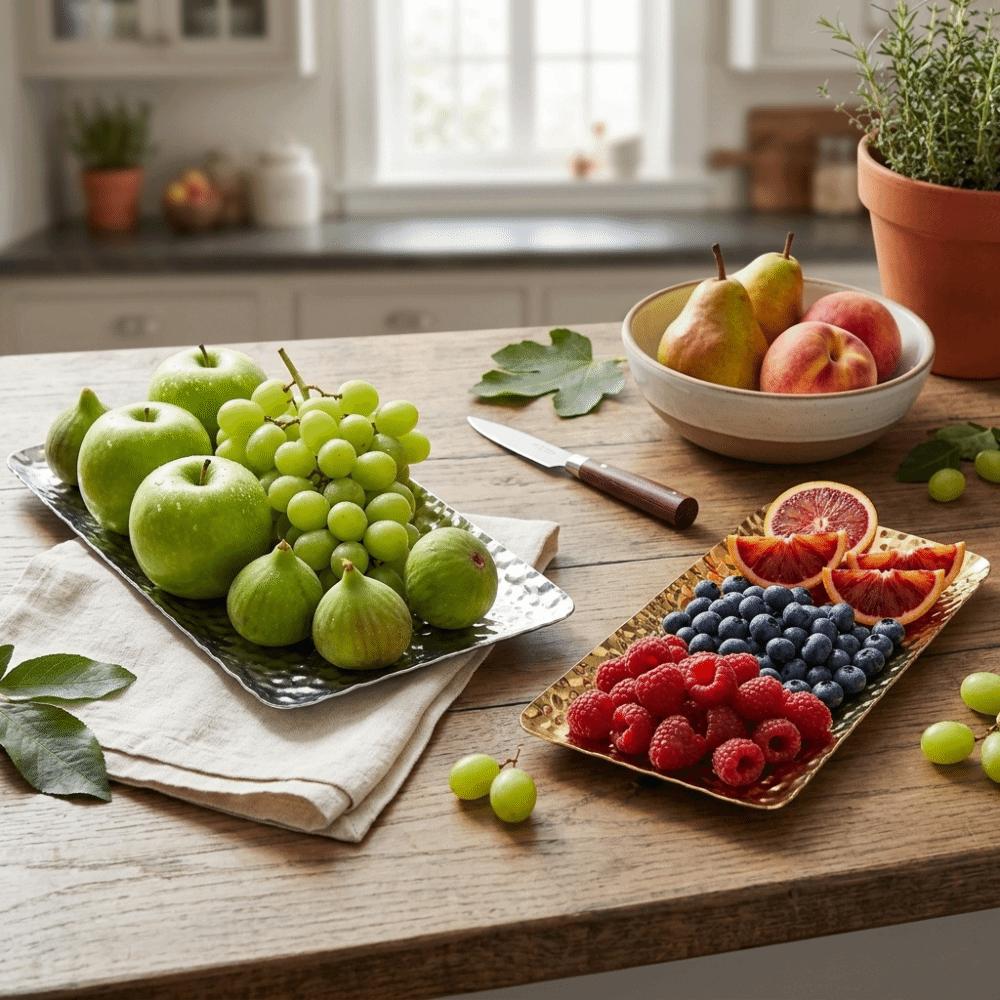 Rustless Steel Fruit Tray Silver and Golden Metal Tray Practical Hammered Tray Tea Serving