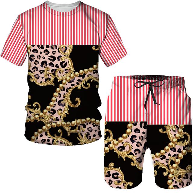 Летний мужской модный уличный спортивный костюм с круглым вырезом - комплект из футболки и шорт с короткими рукавами и 3D-принтом