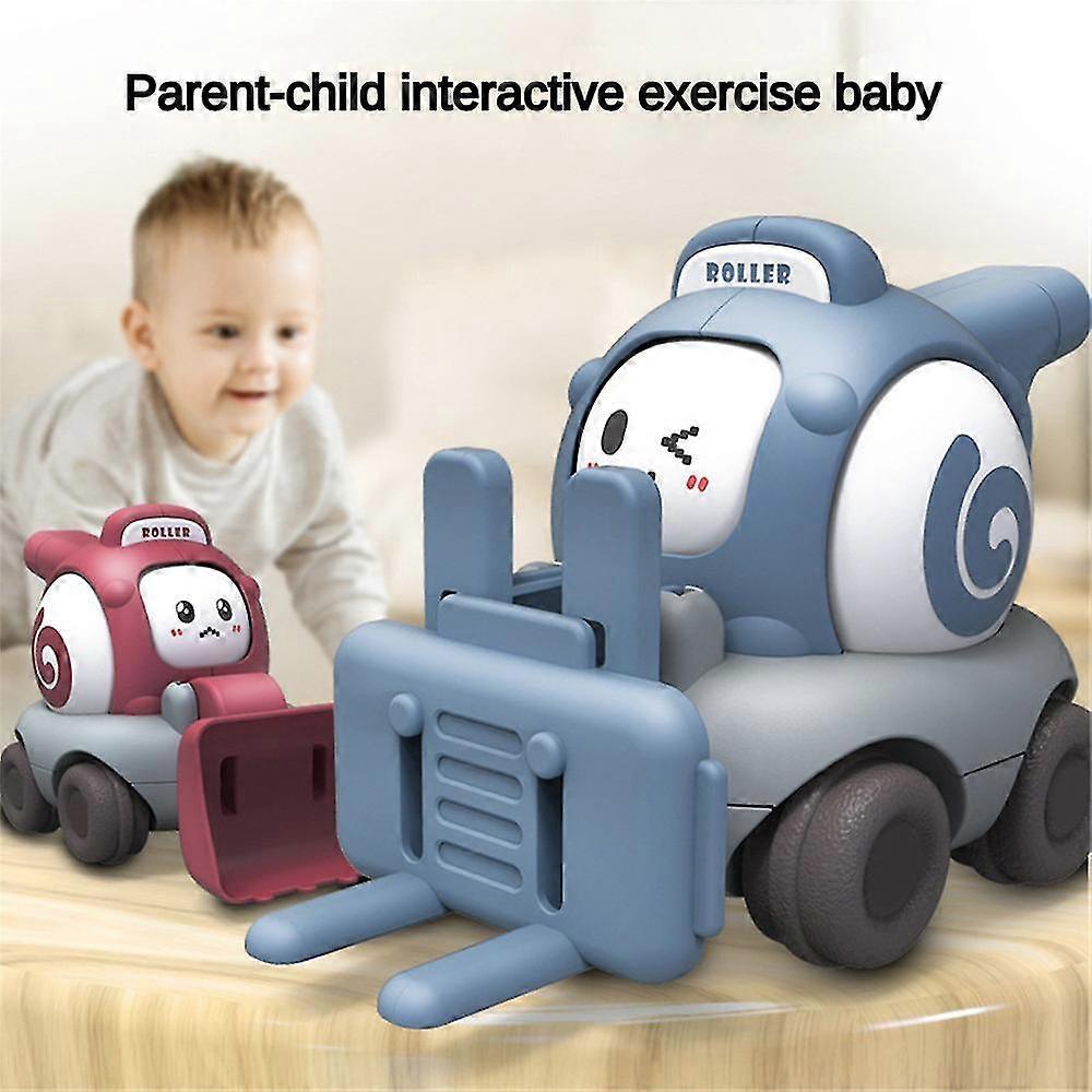 Childrens Cartoon Toy Car Face Changing Whistle Inertia Back Pull Engineering Car Beach Home Fun Car Play Toy for Kids Gifts - Ri