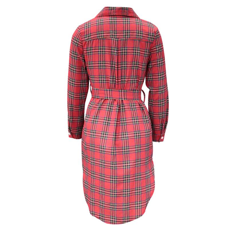 FC171 Spot 1116 Autumn and Winter New Women's Clothing Lapel Long Sleeve Medium and Long Plaid Shirt Fashion Versatile