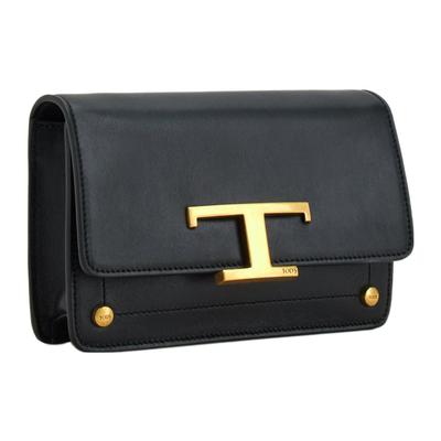 Tods T Timeless Кожаная сумка через плечо с шипами и металлической Т-образной пряжкой Женские сумки Черный XBWTSIRC000RORB999