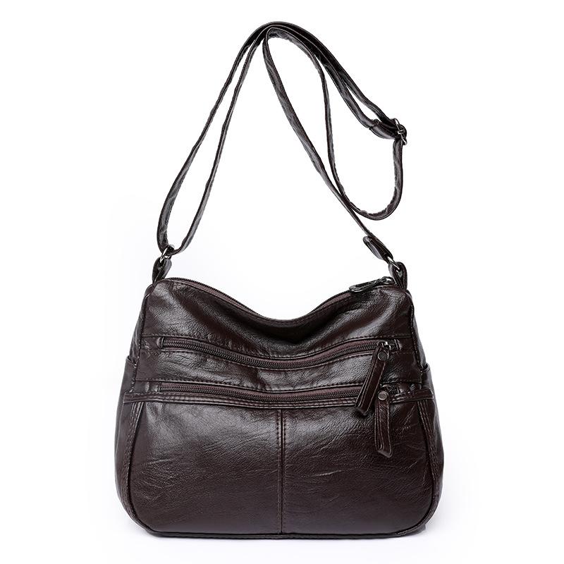 Новая женская сумка из мытой кожи, однотонная, с мягким лицевым покрытием, сумка для мамы среднего возраста, повседневная, большая вместимость, косая скользящая сумка через плечо, женская сумка