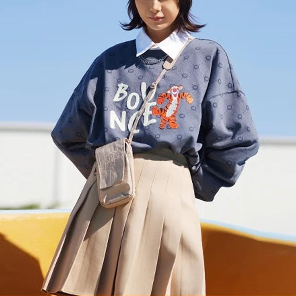 Li-Ning Пуловер с принтом тигра X Disney, свитшот с круглым вырезом, топы унисекс, темно-серый AWDS557-3