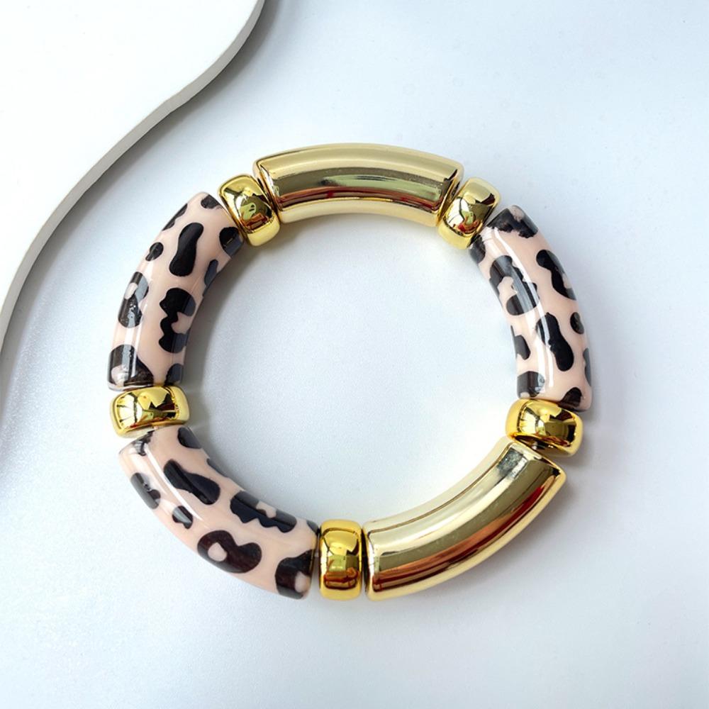 Acrylic Leopard Bracelets Beaded Curved Tube Bangle Fashion Bohemia Style Bracelets Gifts