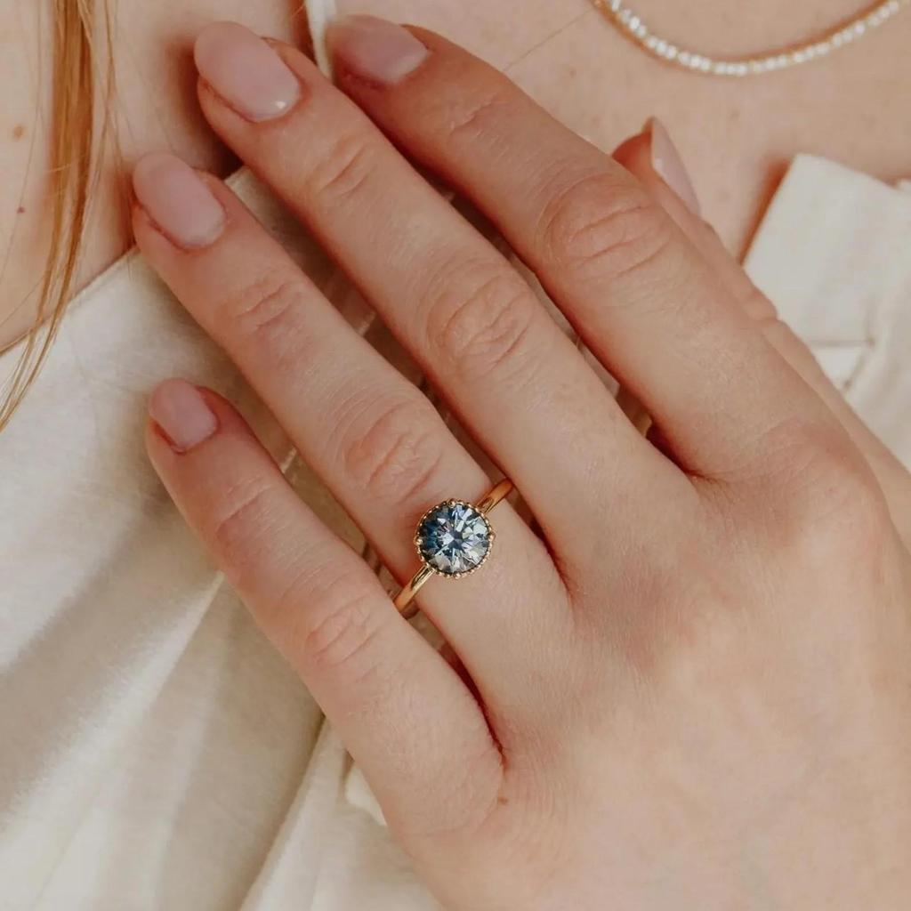 Teal Blue Sapphire Ring: Yellow Gold Plated Minimalist 925 Sterling Silver Band: Art Deco Solitaire Bridal Wedding Jewelry Gift