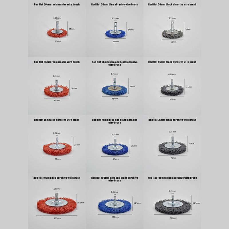 Для дрели, роторного инструмента, удаление ржавчины/коррозии/краски, нейлоновая абразивная щетка, зернистость 80/120/180/240, плоская абразивная щетка, хвостовик 1/4"
