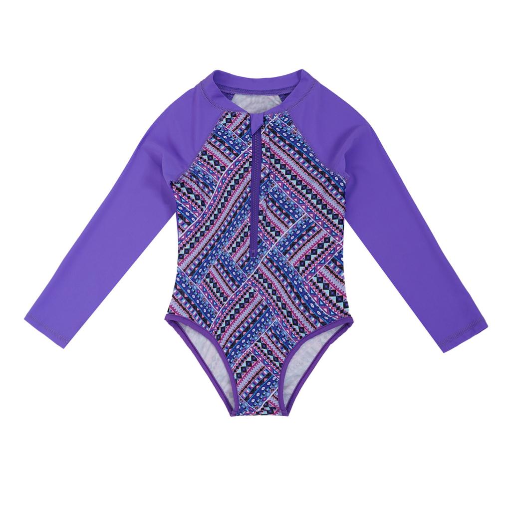 Детский купальник для девочек, купальный костюм на молнии с длинными рукавами и принтом пальм, купальный костюм, боди, пляжная одежда