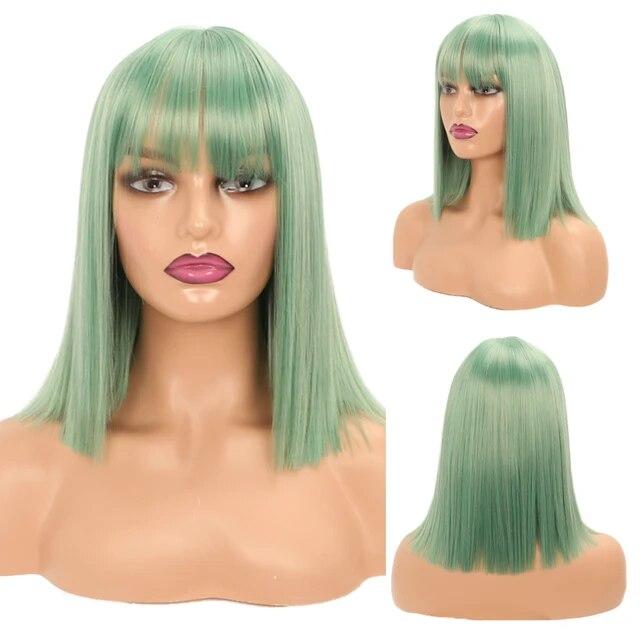 Женские синтетические прямые короткие парики «боб» с челкой, синий, золотой, красный, черный, белый, фиолетовый, зеленый, коричневый, женский парик для косплея