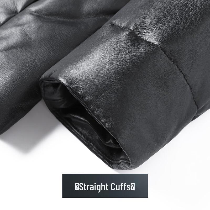 Futing Men's Sheepskin Down Leather Jacket with Lamb Wool Collar