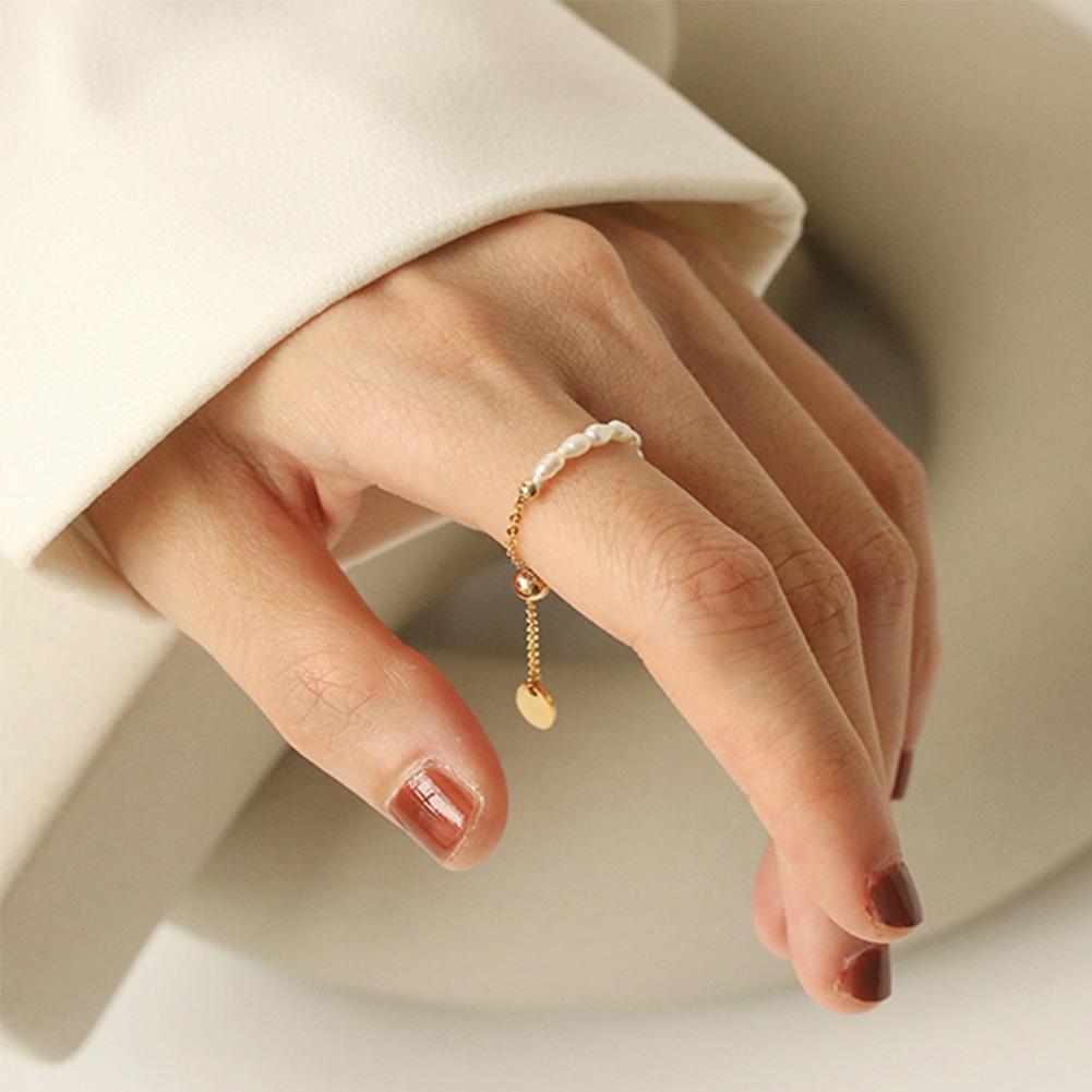 Кольца с жемчугом в стиле ретро, французские, регулируемые, золотого цвета, кольцо с кисточкой, цепочка, темпераментное кольцо, браслет на палец, модные ювелирные изделия, аксессуары, подарок для женщин и девочек