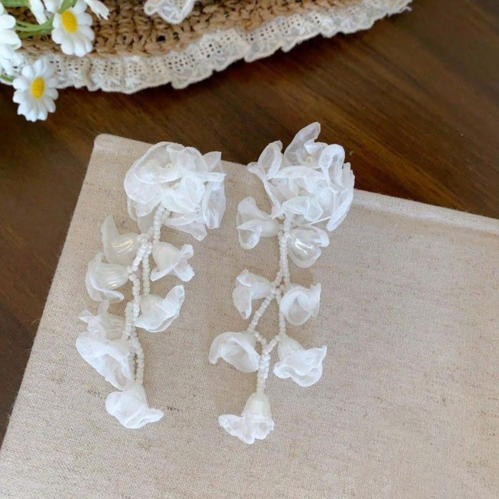 1 pair Bohemian Style Vacation Flower Eardrops with Beads Tassel Women Seaside Earrings Bride