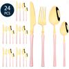 24Pcs Creative Gold Tableware Dinnerware Set Knife Fork Coffee Spoon Cutlery Set Stainless Steel Flatware Western Silverware