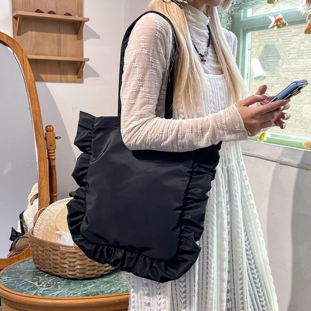 French Style Ruffles Pleated Bag Solid Color Women's Handbag Ins Ruffles Shoulder Bag Girls